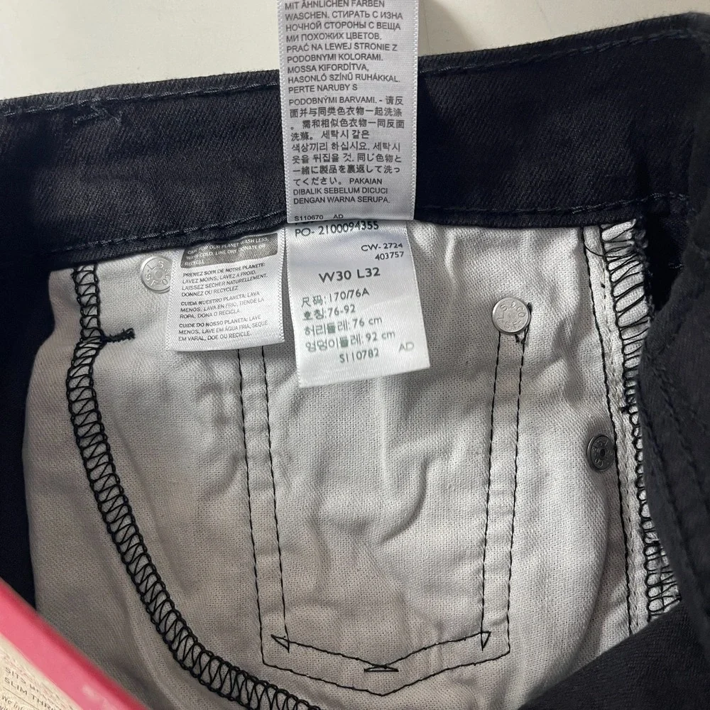 Levis Jeans Mens 30x32 Black 511 Slim Dark Wash Stretch Denim Grunge Goth Rock
